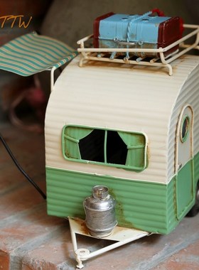 创意复古手工铁艺房车模型装饰布景毕业季同学送礼物艺术摆件