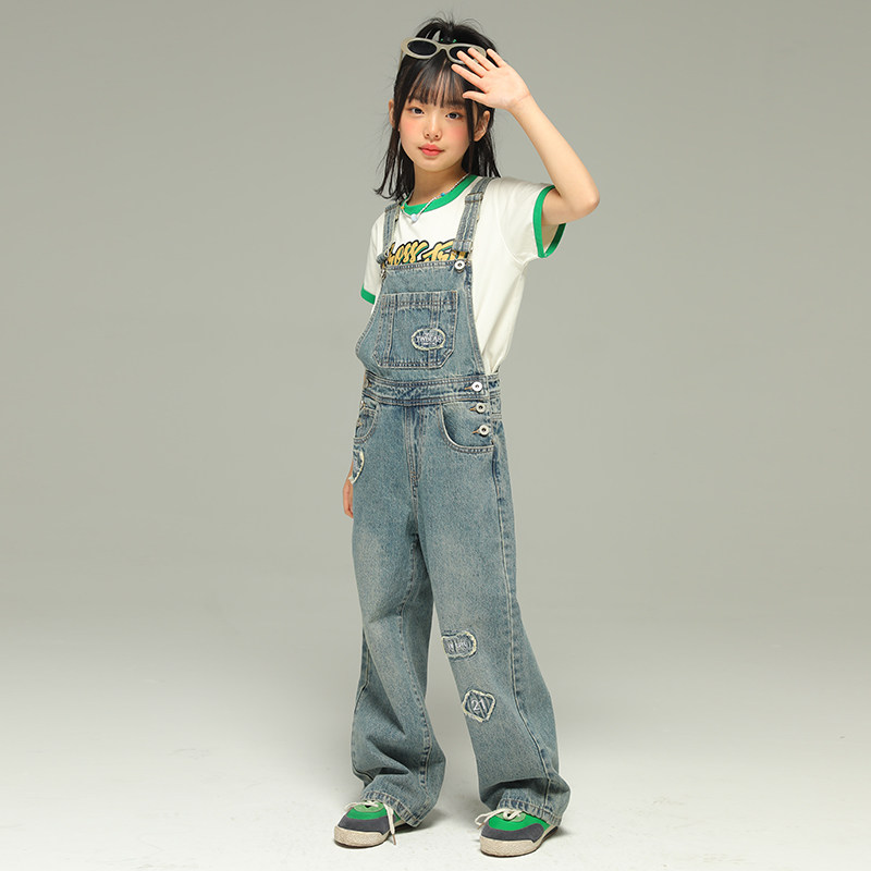 小女森女童夏季贴布牛仔背带裤儿童洋气时髦裤子中大童吊带长裤薄,淘宝优惠券,粉丝福利购,淘宝优惠卷