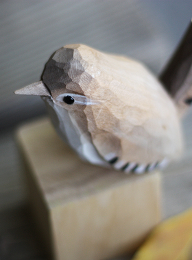 鹿妖商店 肥啾鸟系列木雕摆件 生日礼物 北欧风 小胖鸟 纯手工