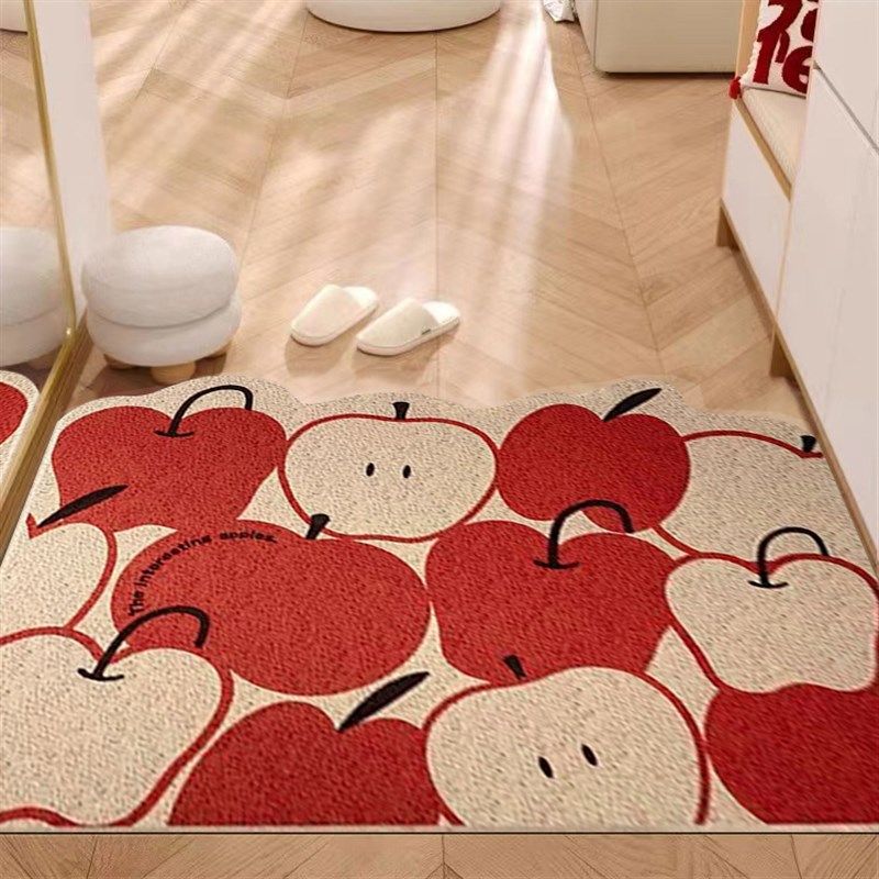 新年红色丝圈入户地垫耶诞苹安果气氛门垫防滑刮泥蹭土脚垫可裁剪,淘宝优惠券,粉丝福利购,淘宝优惠卷