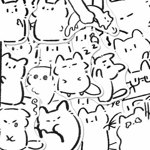 96张创意简笔画小猫贴纸卡通可爱线条小猫创意装饰手账本桌面diy - 图2