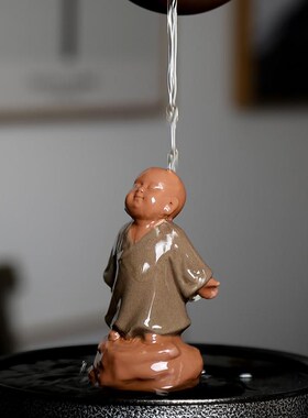 中式紫砂可爱小和尚摆件禅意手工陶瓷小沙弥公仔创意X书桌小装饰