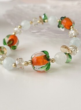 超仙柿柿如意黄水晶手链 甜美小清新柿子少女手串 森系轻奢礼物