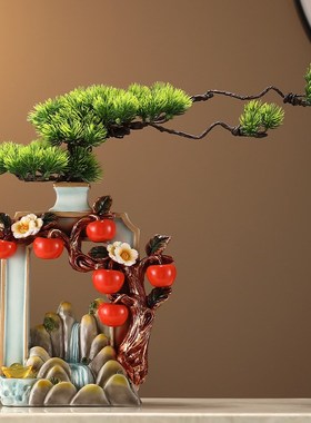 新款花瓶迎客松摆件n酒柜电视柜玄关家居装饰工艺品招财鹿乔迁礼