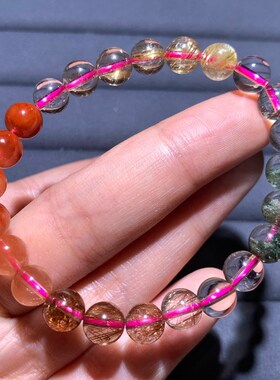 天然水晶多宝手串单圈手链男女发晶幽灵兔毛绿幽灵金发晶铜发饰品