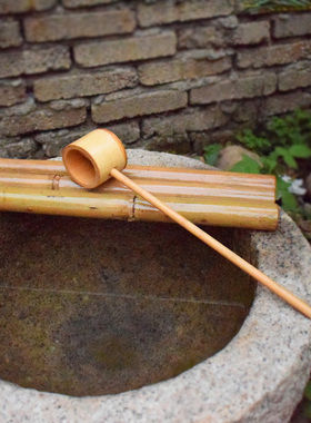 竹排水勺石槽鱼缸竹子流水摆件日式庭院景观竹流水器配件装饰造景