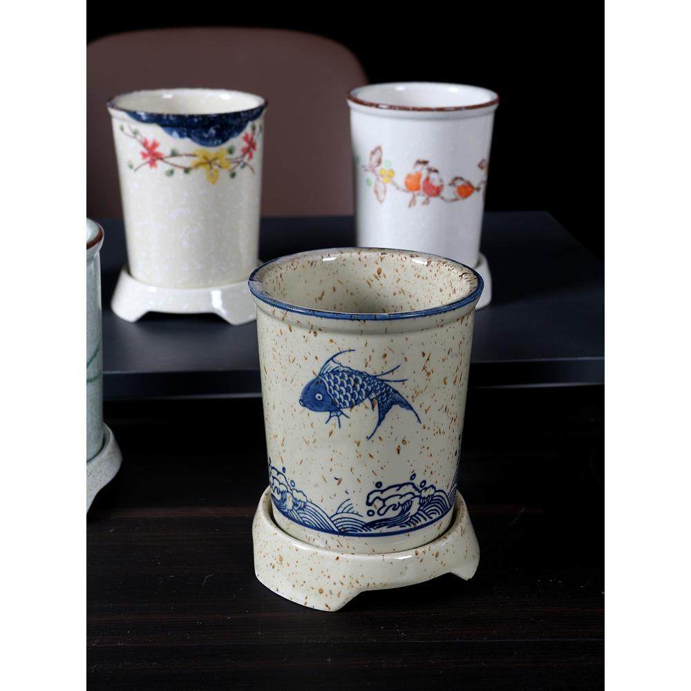 釉下彩色筷子桶创意覆古筷子桶大陶瓷筷子桶家用筷子笼排水筷子储,淘宝优惠券,粉丝福利购,淘宝优惠卷