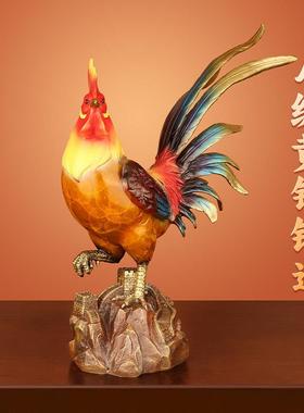 《万事大吉》全铜彩公鸡摆件客厅家居饰品鸡的吉祥物十二生肖金鸡