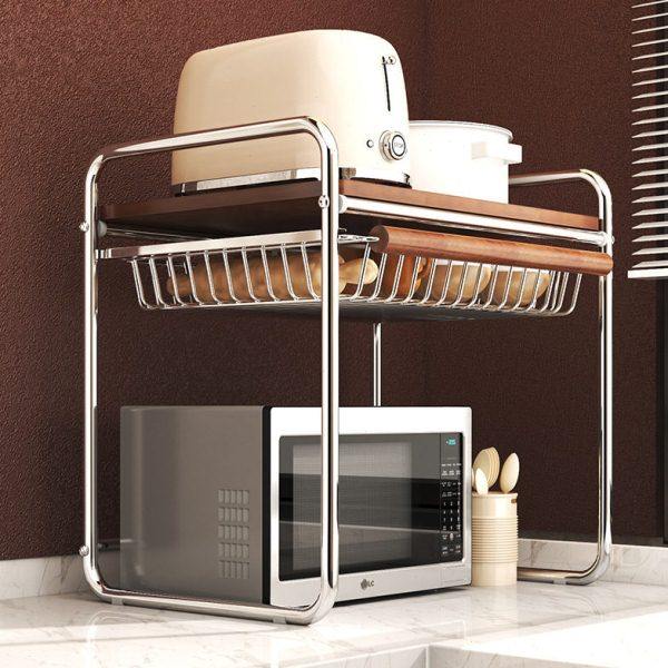中古风微波炉置物架双层厨房电饭煲收纳架子家用台面烤箱置物架,淘宝优惠券,粉丝福利购,淘宝优惠卷