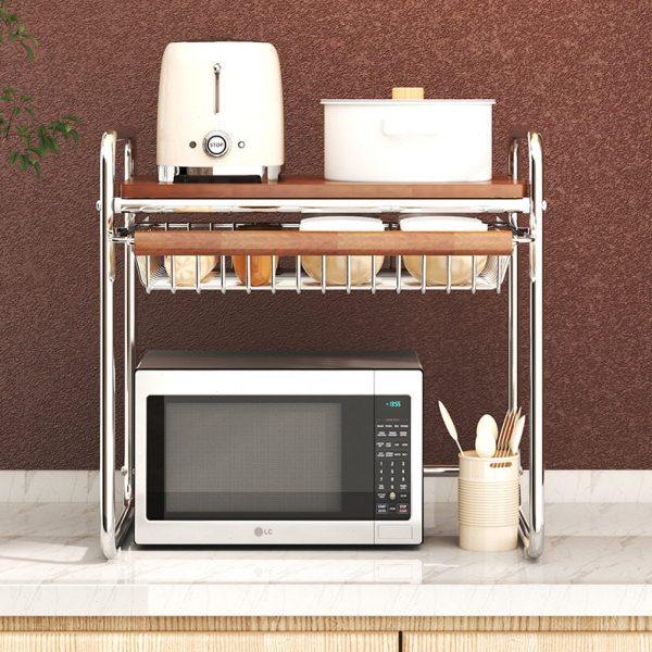 中古风微波炉置物架双层厨房电饭煲收纳架子家用台面烤箱置物架,淘宝优惠券,粉丝福利购,淘宝优惠卷