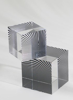 软装简约家居装饰正方形透明水晶摆件客厅桌R面创意纹水晶摆设