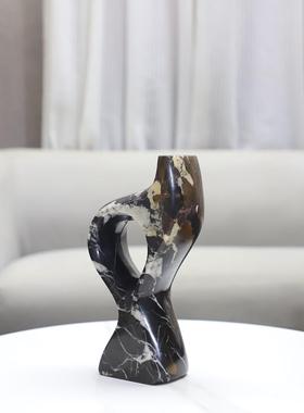 家居现代样板房酒店入口摆件大理石动物马雕塑工艺电视柜桌面配件