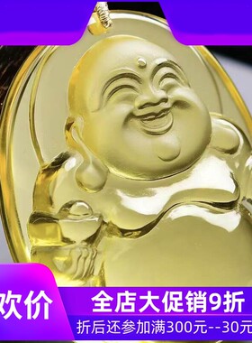 收藏级天然巴西柠檬黄水晶手工精雕刻佛吊坠项链毛衣链晶体通透即