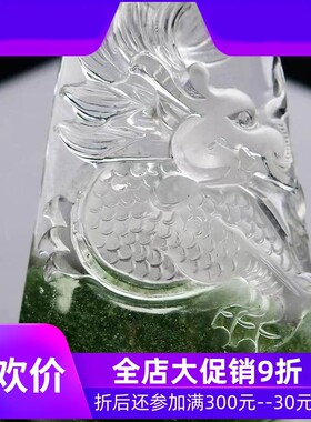 天然巴西翠绿幽灵聚宝盆俏色手工雕刻龙牌吊坠项链毛衣链晶体透即