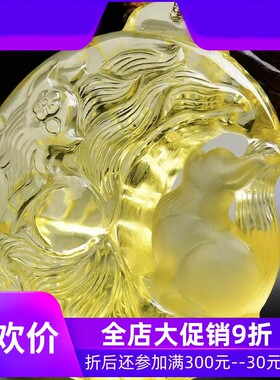 天然原矿巴西柠檬黄水晶手工雕刻双九尾狐狸吊坠项链毛衣链净体即