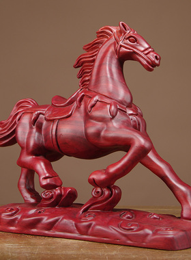 红花梨木雕生肖马摆件实木质雕刻马到成功工艺礼品摆饰家居客厅装