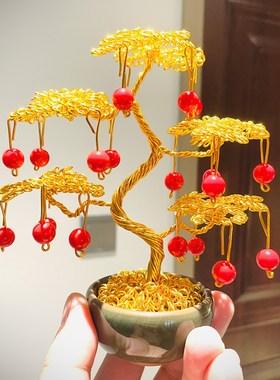 纯手工艺编制迷你发财树创意造型车载装饰摆件摇钱树桌面客厅招财