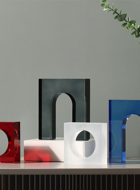 简约水晶几何拱门书挡摆件样板间售楼部客厅书房办公室书柜装饰品