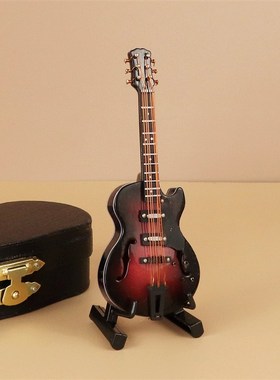 吉他模型电贝斯摆件娃娃迷你乐器10厘米木质古典民谣电吉他模型