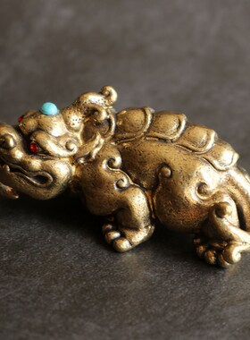 纯黄铜小铜器摆件茶宠精品纯铜招财貔貅汽车桌面办公装饰品礼品