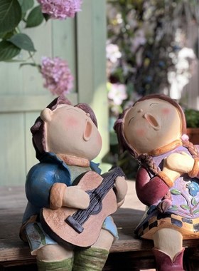 美式乡村人物摆件创意庭院装饰布置可爱娃娃雕塑户外阳台花园造景