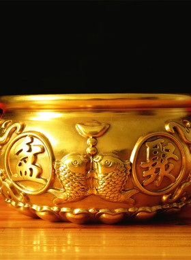 聚宝盆摆件纯铜家用客厅装饰招聚铜制品工艺品财存钱罐铜器黄铜