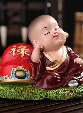 禅意书房小沙弥五福临门福禄寿喜财小摆件创意新居乔迁客厅装饰品