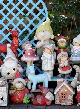 圣诞老人冬季雪人复古花园摆件园艺庭院阳台装饰花架花盆杂货孤品