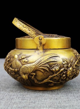 黄铜花口富贵手炉 暖手炉 纯铜仿古取暖炉取暖小号香碳手炉碳火炉