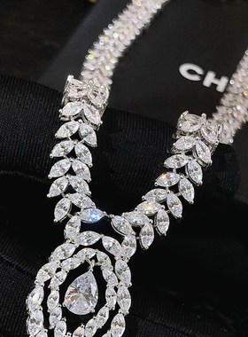 高级轻超闪锆石项链新娘结婚深V领婚纱礼服颈链晚宴会演出配饰品