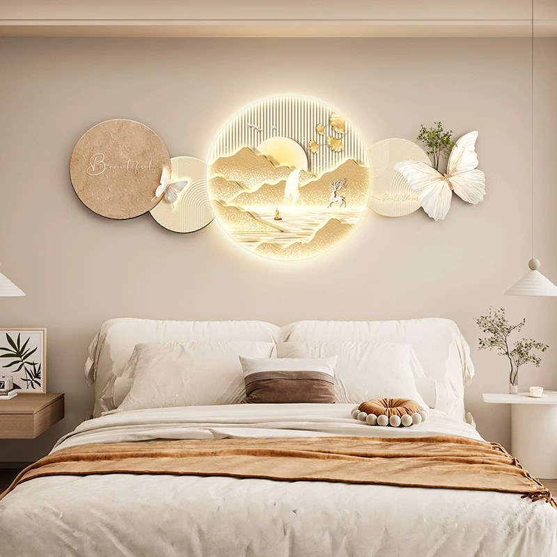 新款卧室床头装饰画奶油风tled灯壁画现代轻奢房间布置背景墙挂画 - 图1