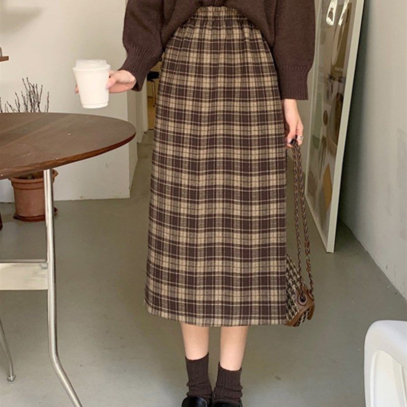 复古毛呢格子半身裙秋冬新款大码梨形身材穿搭遮胯显瘦中长款半裙,淘宝优惠券,粉丝福利购,淘宝优惠卷