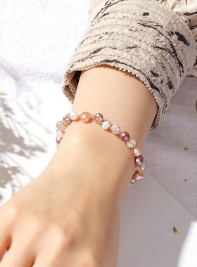 淡水珍珠双层手链环镯简约百搭加长调节链时尚正款上新品生日礼物