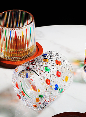 水晶玻璃杯带杯垫旋转杯不倒翁解压杯威士忌酒洋酒啤酒杯家用水杯