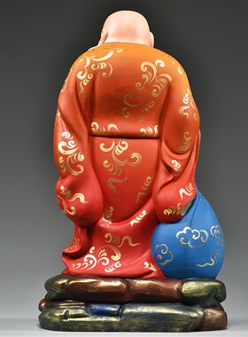 彩绘木雕刻弥勒佛像摆件家用笑佛客厅玄关装饰工艺品开业乔迁送礼