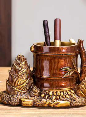 书房复古怀旧竹竹高升笔筒摆件老板办公室装饰品送领导老师礼物品