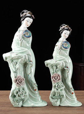 人物仕女中式陶瓷装饰品摆件国风工艺品博古架茶室美女手工瓷器