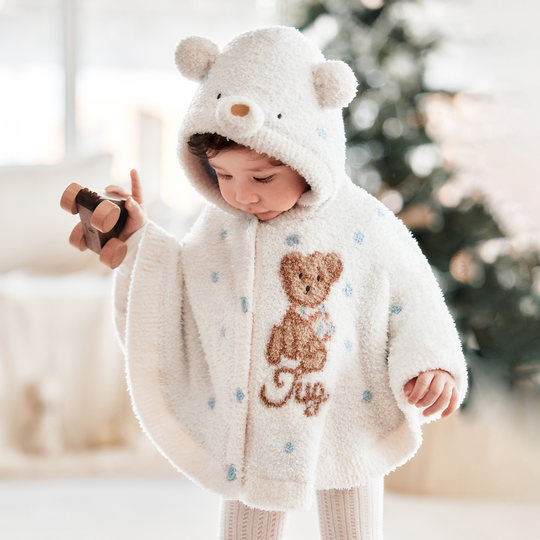 【新品】TugTug婴儿宝宝披风半边绒斗篷外出防风外套儿童保暖披风