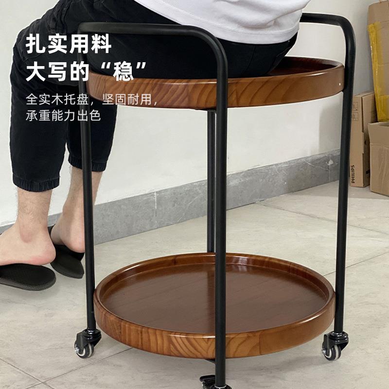 观山木实木可移动沙发边几北欧风现代简约带轮小茶几小推车置物架 - 图1