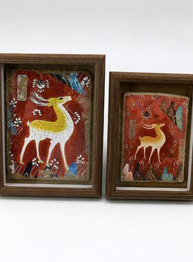 敦煌文创泥板画墙皮画家居装饰画泥皮画手工莫高窟壁画飞天藻井画