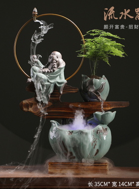 创意流水喷泉摆件风水招财办公室桌面玄关家居客厅店铺开业礼品