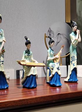 新中式客厅艺术摆件中国风古典仕女高档博古架茶室玄关酒柜装饰品