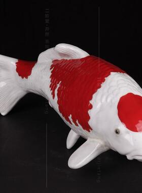 大锦鲤鱼摆件 酒店客厅门厅玄关办公室石湾公仔手工艺陶瓷装饰