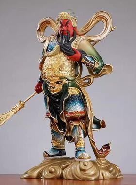 台湾黄铜彩绘韦陀菩萨佛像家用供奉伽蓝韦陀寺院左右护法神像摆件