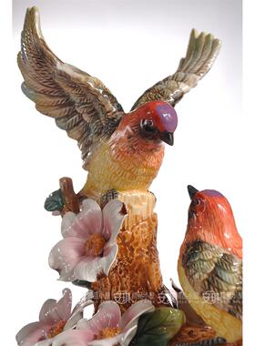 方亚红头山雀鸟陶瓷礼品家饰品摆件玄关电视柜结婚饰品大号电视柜