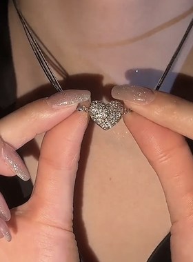 法式复古爱心磁铁项链颈链女轻奢小众高级感锁骨链2023新款爆款潮