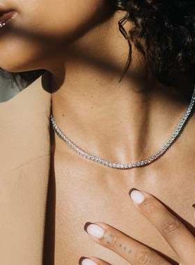 欧美嘻哈不掉色镶钻锁骨链 潮男女混搭个性街头蹦迪钛钢满钻项链