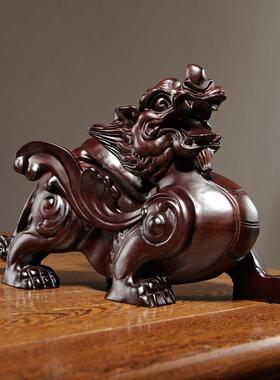 黑檀木雕貔貅摆件实木大号一对客厅家居办公室装饰开业送礼工艺品