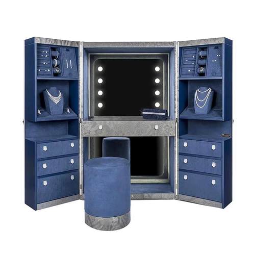 轻奢落地首饰柜梳妆台别墅家用现代设计高级感带镜绒布收纳珠宝柜 - 图3