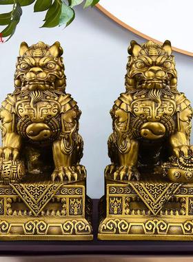 铜麒麟摆件公母一对黄铜八卦麒麟招镇客厅入户财宅玄关办公室大号